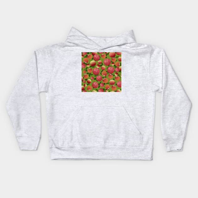 Tossed Apples on Green Fence Square Kids Hoodie by ArtticArlo